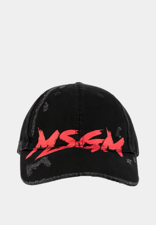 Msgm Gabardine Baseball Cap With Brushstroke Logo Black